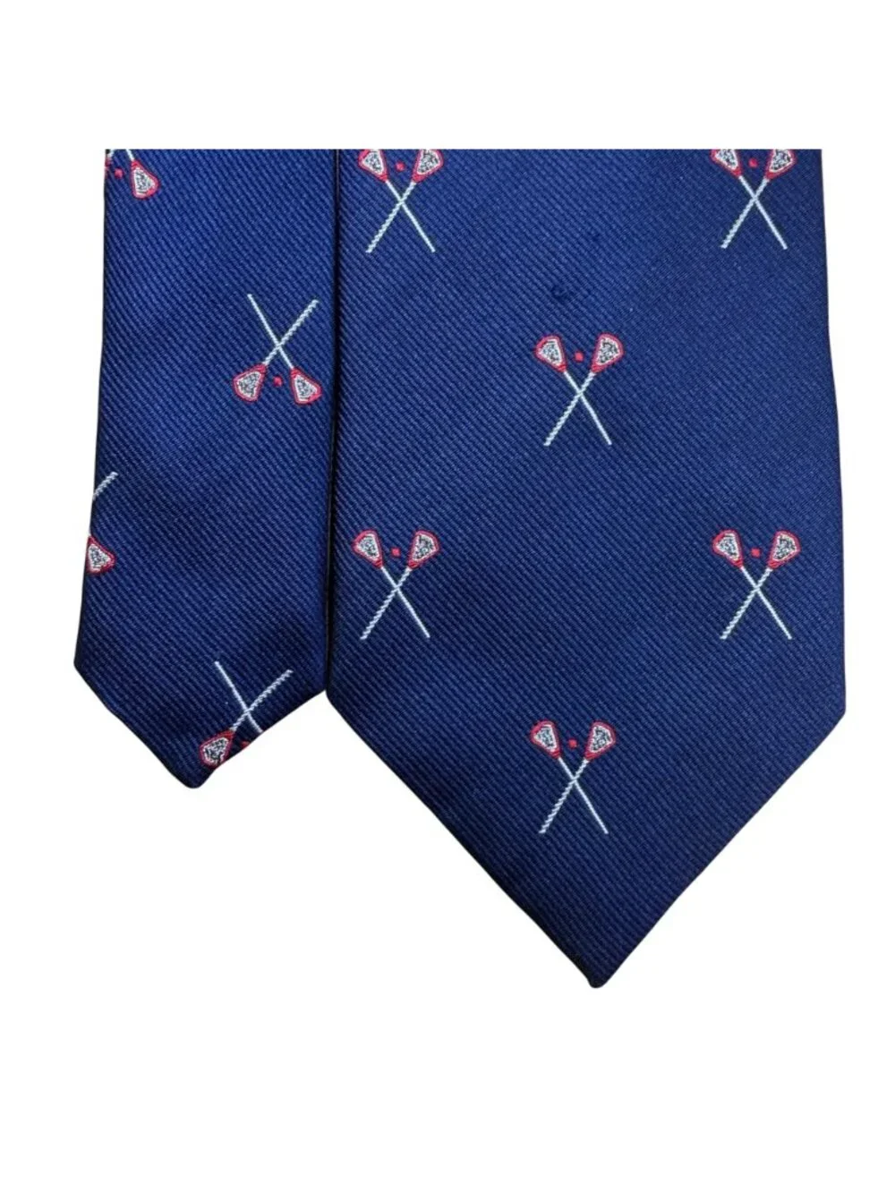 J.Crew Mens Navy Silk Tie Lacrosse Crosses Embroidery A